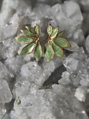 MEL New York 24K Gold Plated Green Leaf Statement Earrings | Handmade Botanical